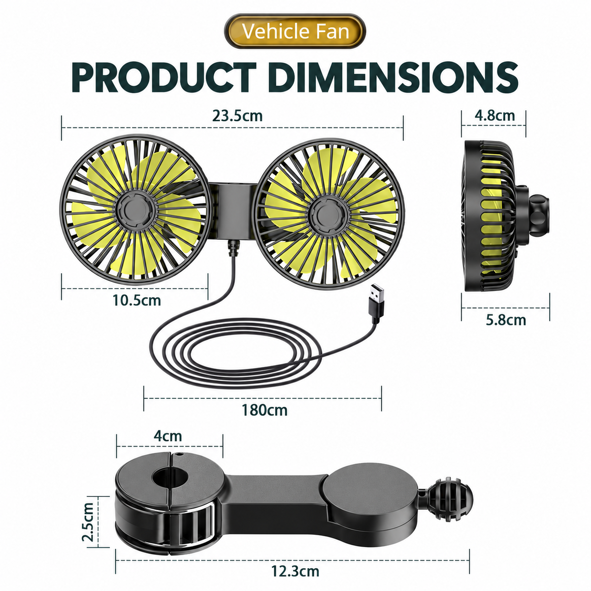Dual-Head Car Fan