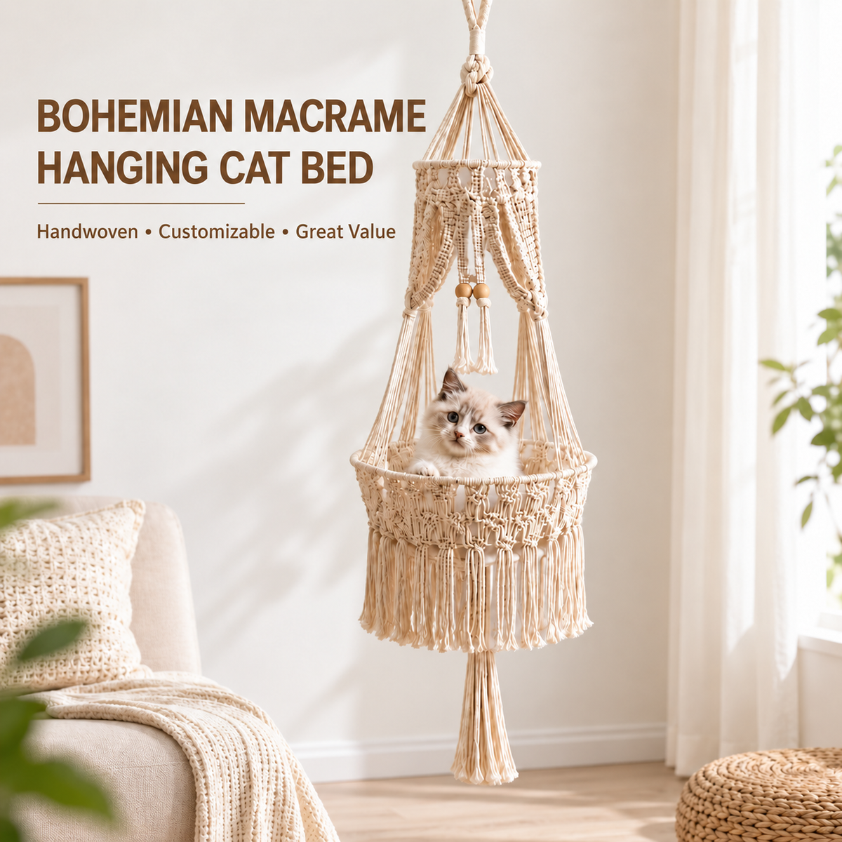 Macrame Hanging Cat Bed