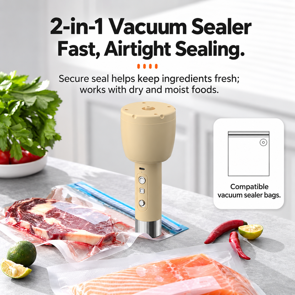 2-in-1 Chopper & Vacuum Sealer.