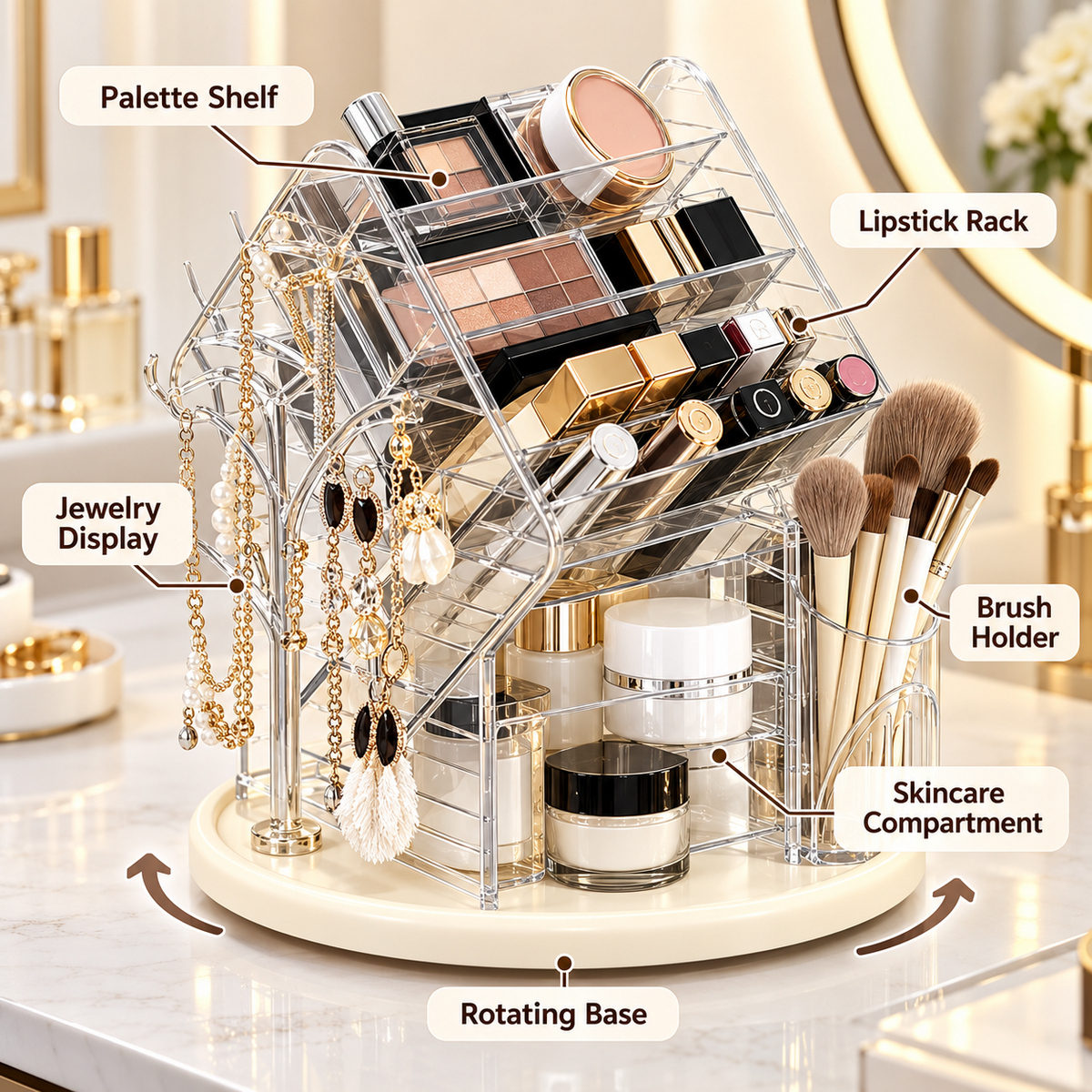 360° Rotating Makeup Organizer