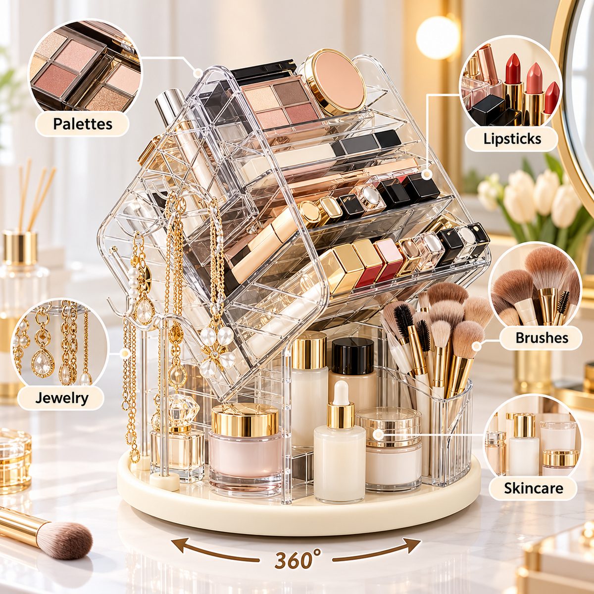 360° Rotating Makeup Organizer